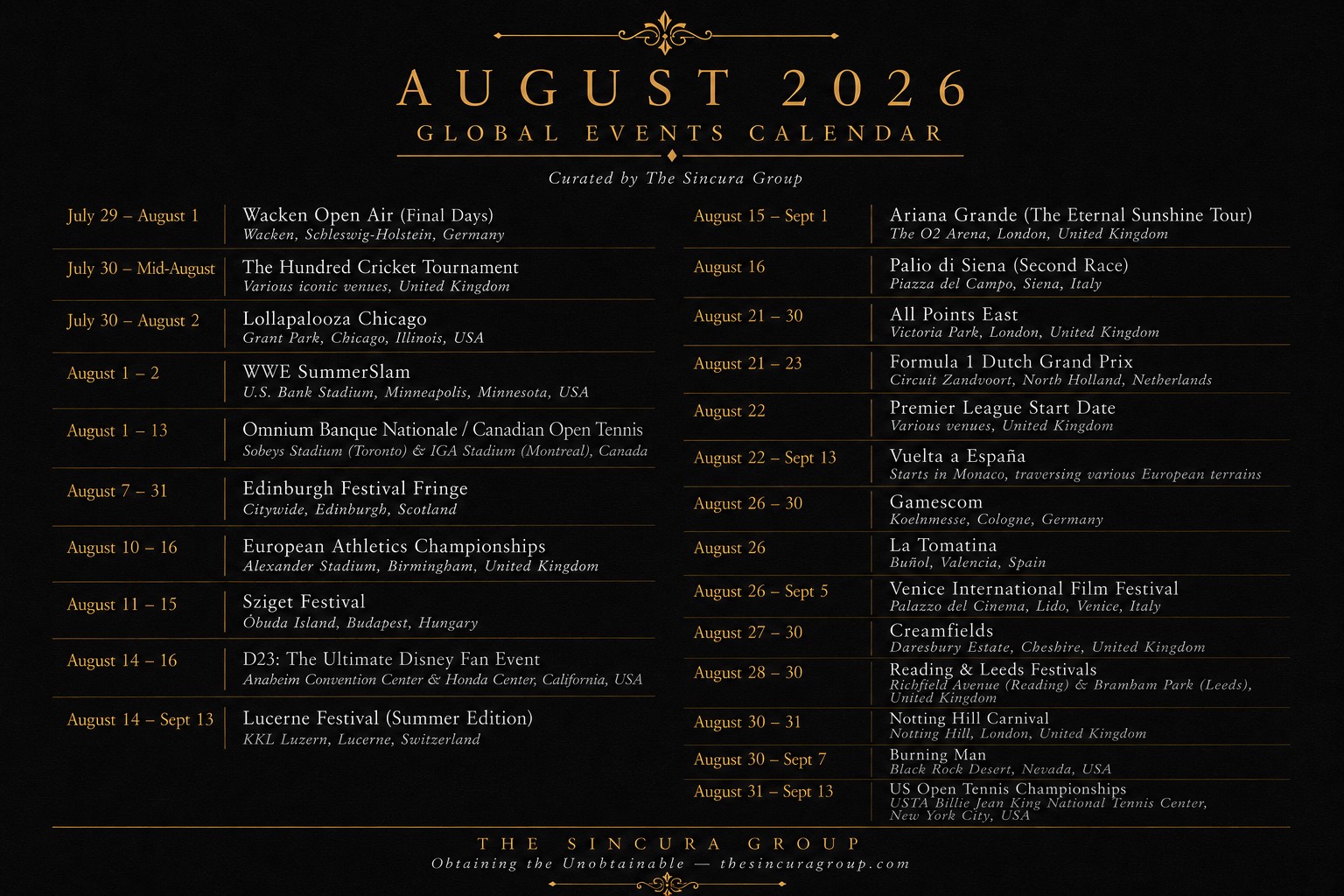 Hottest events and premium tickets for August 2026