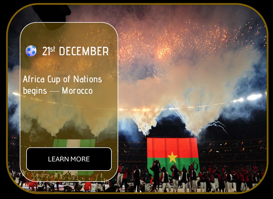 Sincura Calendar ⚽ 21st DECEMBER. Africa Cup of Nations begins — Morocco