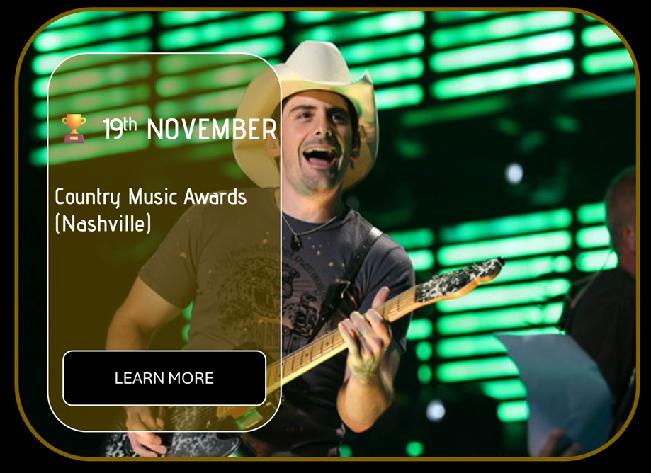 Sincura Calendar 🏆 19th NOVEMBER. Country Music Awards (Nashville)