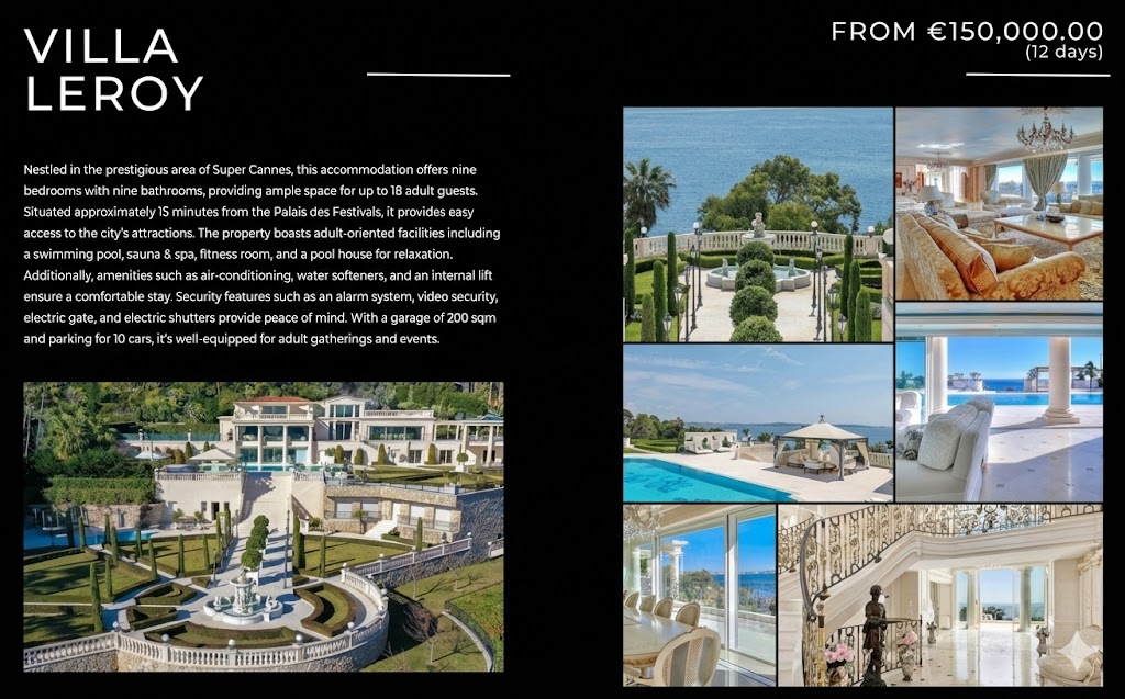 Villa Leroy exclusive estate Super Cannes VIP festival stay