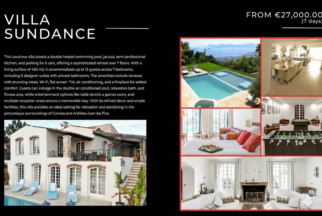 Villa Sundance luxury accommodation Cannes red carpet events