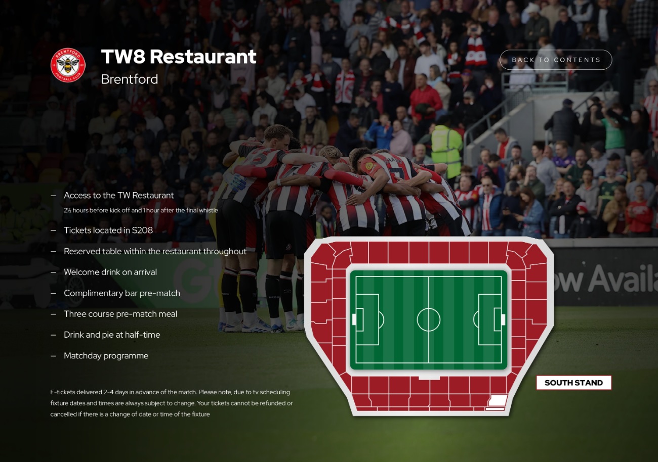 Brentford tickets and hospitality at the TW8 Restaurant with Sincura Football