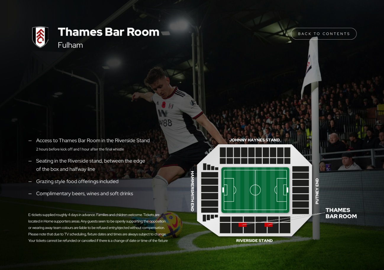 Fulham tickets and hospitality at the Thames Bar Room with Sincura Football