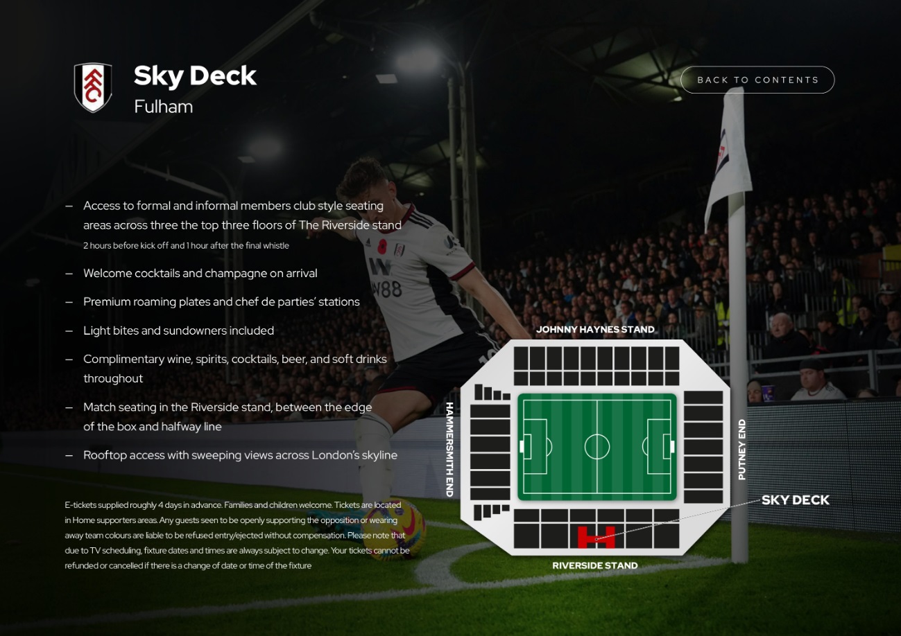 Fulham tickets and hospitality at the Sky Deck with Sincura Football