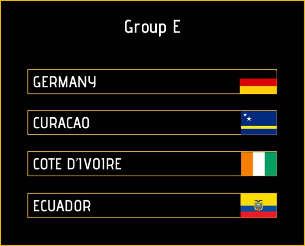 Sincura Calendar ⚽ Fifa World Cup Matches Germany, Curacao, Cote D'ivoire and Ecuador Group E