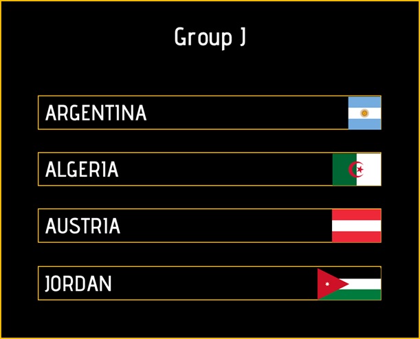 Sincura Calendar ⚽ Fifa World Cup Matches Argentina, Algeria, Austria, Jordan Group J