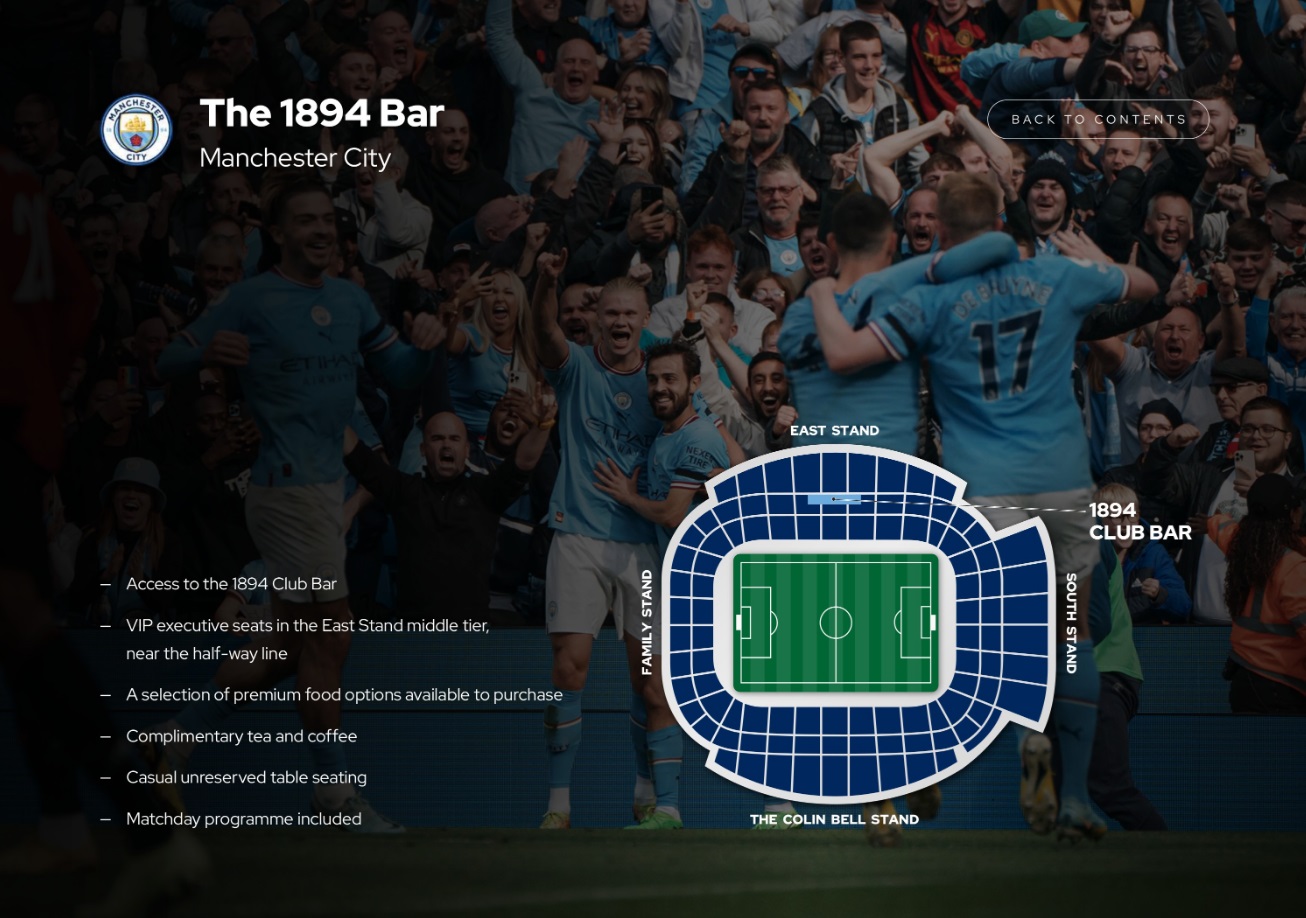 Manchester City Vip tickets and hospitality at The 1894 Bar with Sincura Football