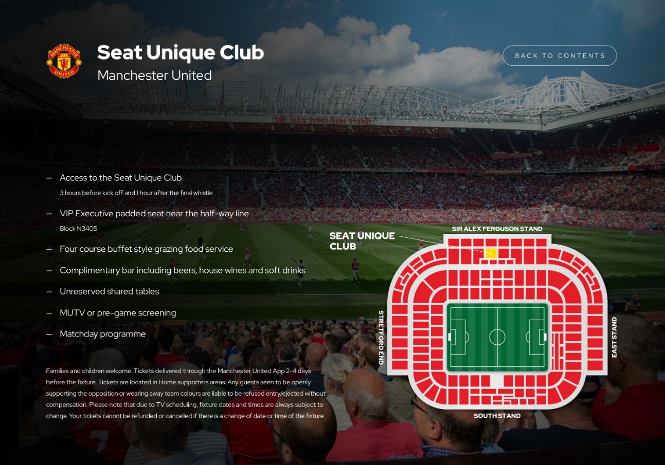 Manchester United Vip tickets and hospitality at the Seat Unique Club with Sincura Football