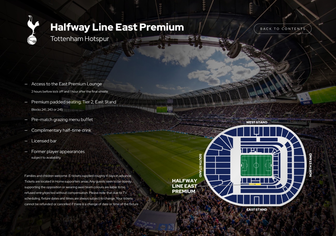 Tottenham Hotspur Vip tickets and hospitality at the Halfway Line East Premium with Sincura Football