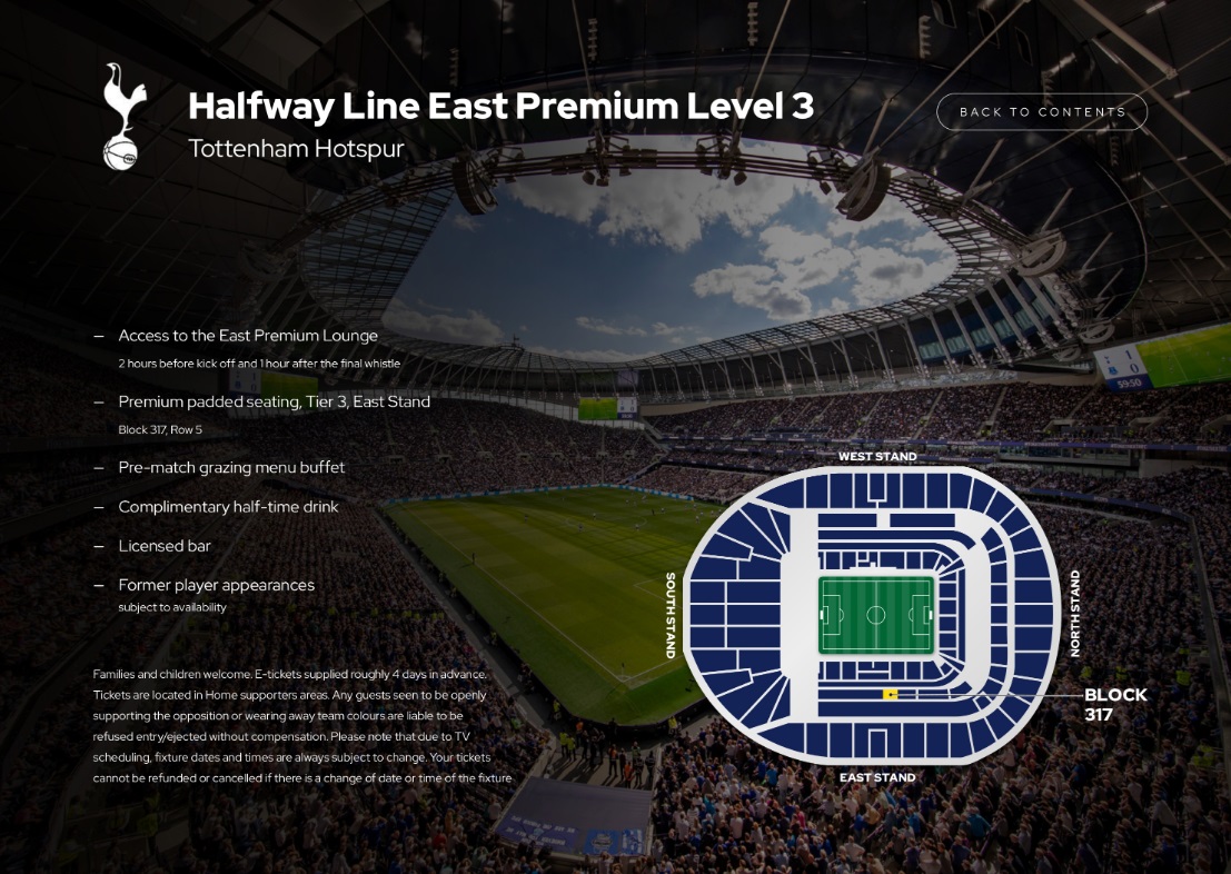 Tottenham Hotspur Vip tickets and hospitality at the Halfway Line East Premium Level 3 with Sincura Football