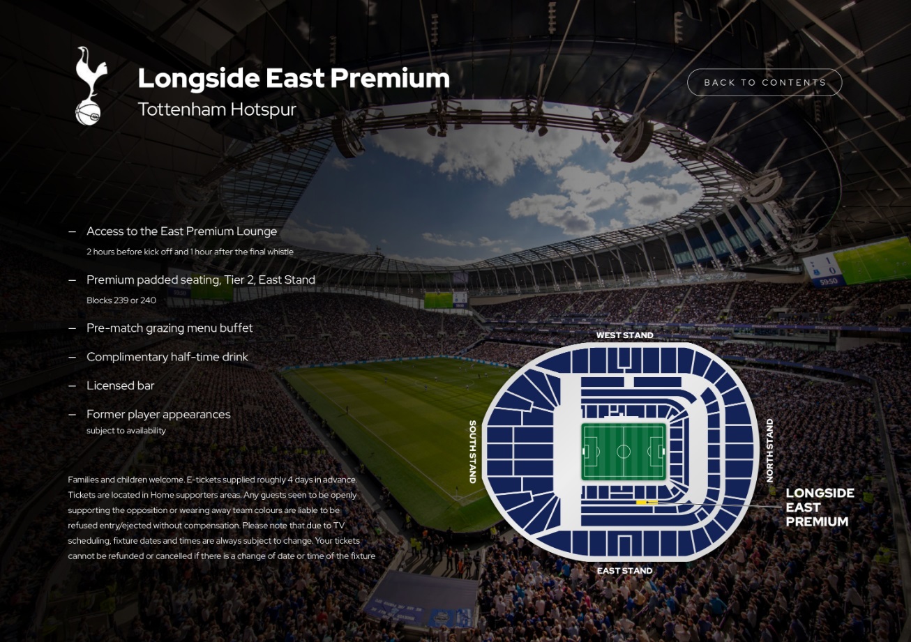 Tottenham Hotspur Vip tickets and hospitality at the Longside East Premium with Sincura Football