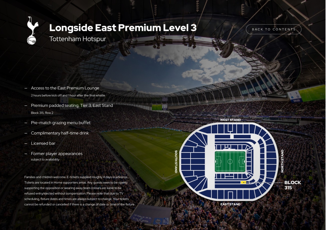 Tottenham Hotspur Vip tickets and hospitality at the Longside East Premium Level 3 with Sincura Football