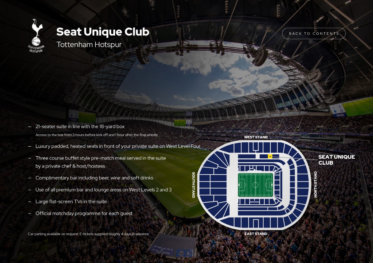 Tottenham Hotspur Vip tickets and hospitality at the Seat Unique Club with Sincura Football