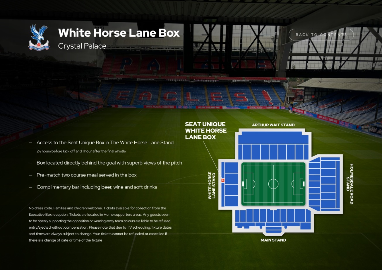 Crystal Palace tickets and hospitality at the White Horse Lane Box with Sincura Football