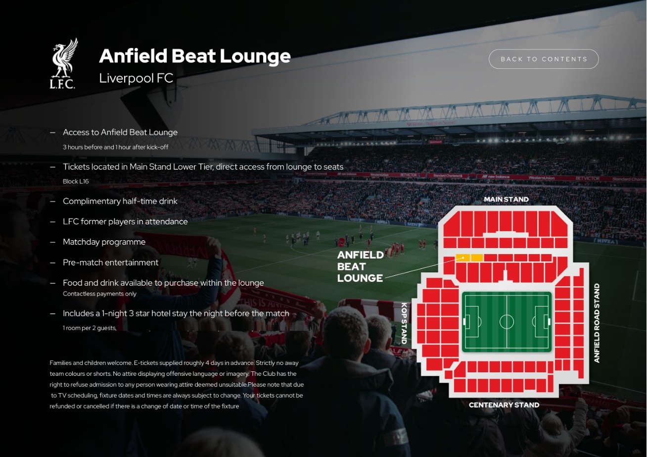 liverpool Vip tickets and hospitality at liverpool Anfield Beat Lounge with Sincura Football