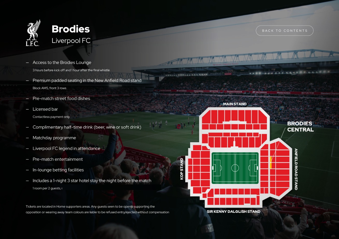 liverpool Vip tickets and hospitality at liverpool Brodies with Sincura Football