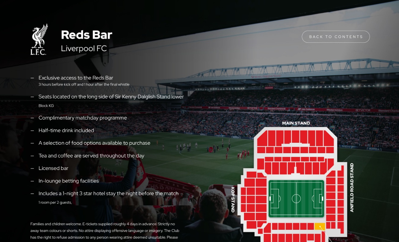 liverpool Vip tickets and hospitality at liverpool Reds Bar with Sincura Football