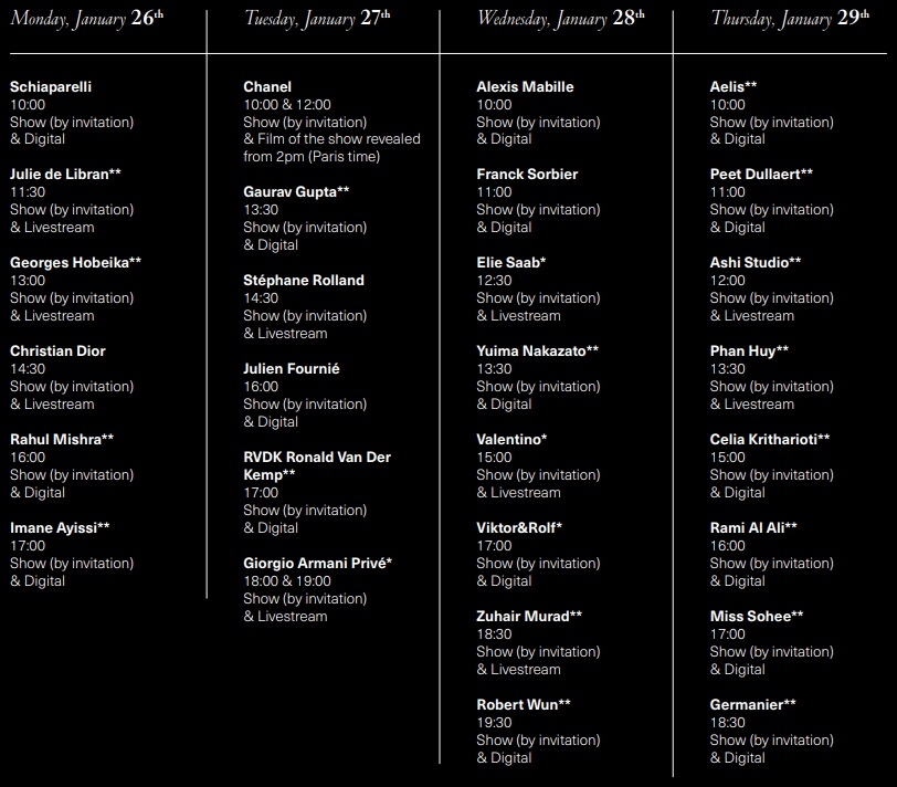 Paris Haute Couture Week 2026 Official Schedule and VIP Front Row Access