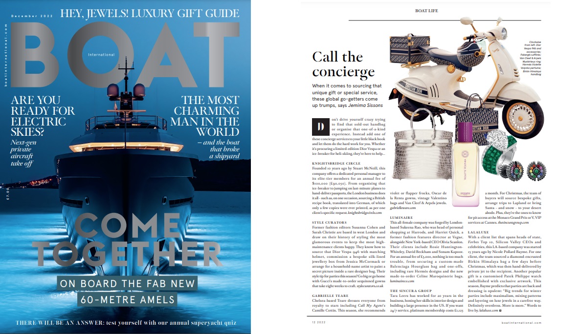 sincura conciereg feature in boat international magazine