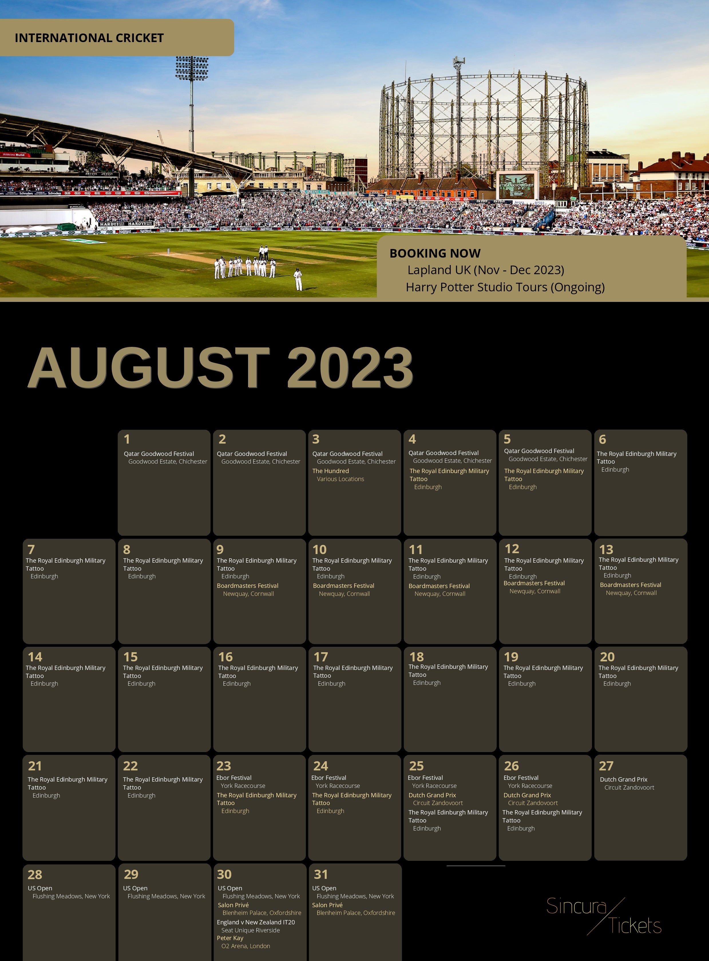 annual events and tickets calendar
